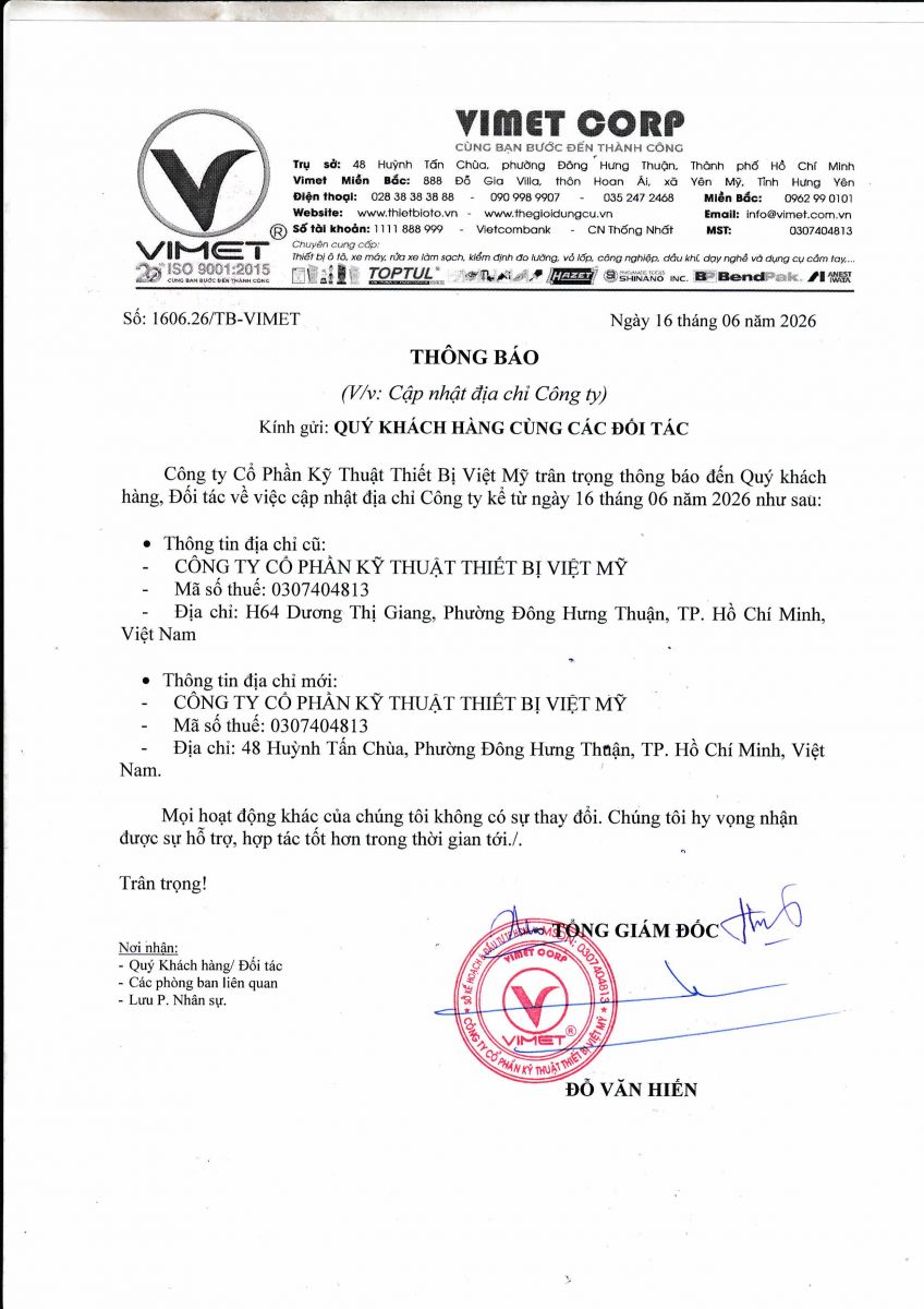 QUYẾT ĐỊNH ĐỔI ĐỊA CHỈ TRỤ SỞ CÔNG TY VIMET CORP | NGÀY 16/06/2026
