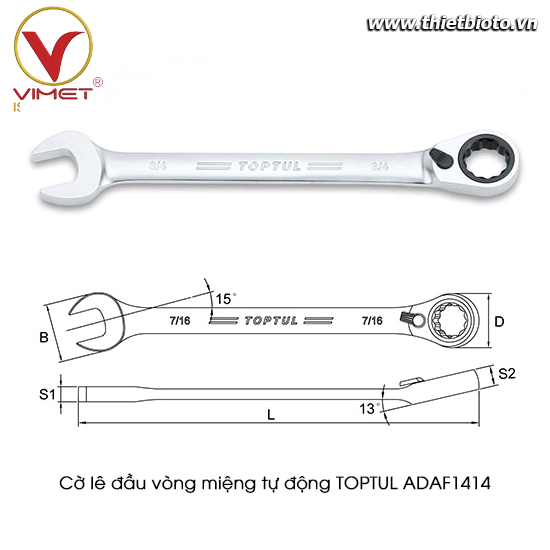 Cờ lê vòng miệng tự động 15° TOPTUL ADAF1414