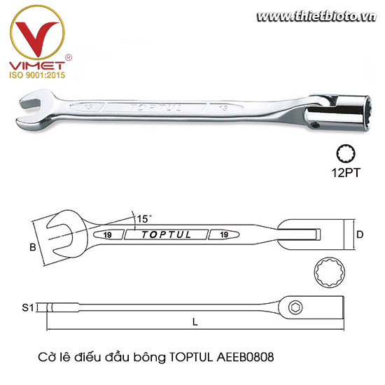 Cờ lê đầu miệng đầu điếu bông TOPTUL AEEB0909
